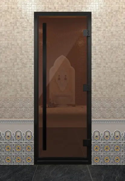 Стеклянная дверь DoorWood Prestige для хамама, 700 мм х 1900 мм, черный профиль, бронза