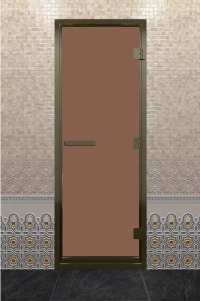 Дверь DoorWood бронза для хамама, 700 х 1900 мм, бронзовый профиль, с коробкой