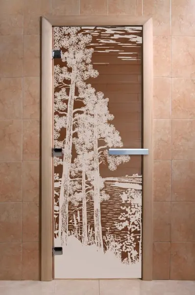 Стеклянная дверь DoorWood бронза, рисунок Рассвет, 700 х 1900 мм, без порога, материал ольха