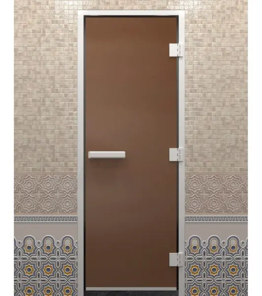 Стеклянная дверь DoorWood бронза матовая для хамама, размер 710 х 1900 мм, без порога,с коробкой