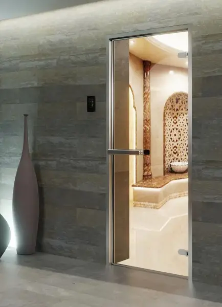 Дверь DoorWood Hamam Light 1900х700 мм для хамама, коробка алюминий, без порога, стеклянная прозрачная