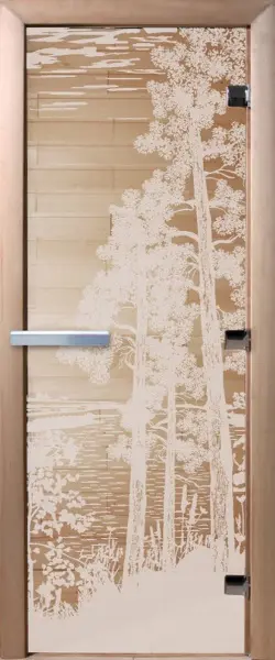 Стеклянная дверь DoorWood с рисунком Рассвет для бани, 700 х 1900 мм, без порога, прозрачная, коробка ольха