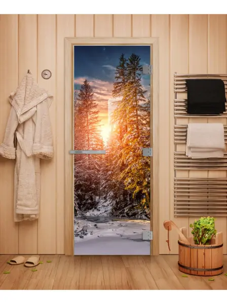 Дверь для бани DoorWood Эталон, с фотопечатью 700 х 1900 мм, без порога, коробка осина