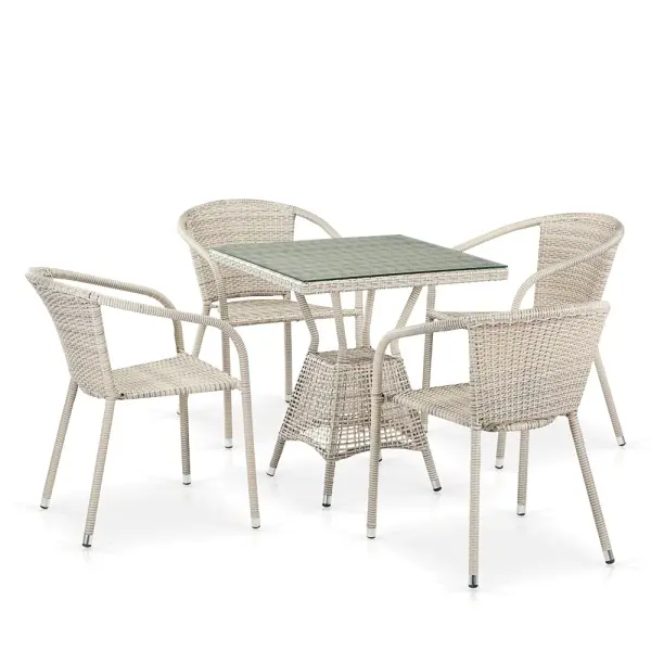 Обеденная группа из искусственного ротанга T706/Y137C-W85 Latte 4Pcs - столик и 4 кресла