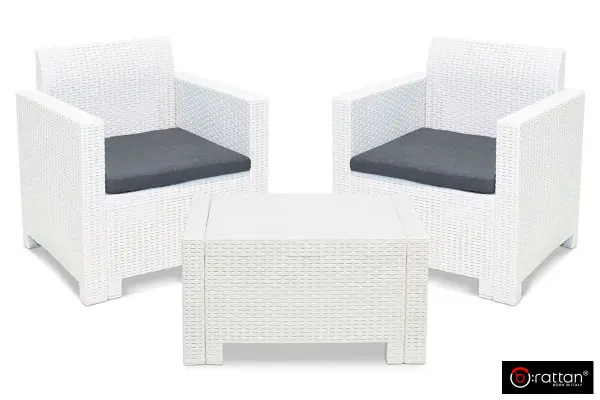 Комплект садовой пластиковой мебели B:Rattan Nebraska Terrace Set на 2 персоны, белый, 2 кресла и кофейный столик
