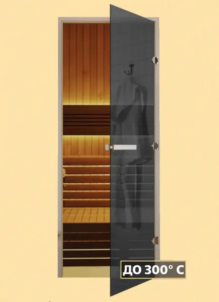 Дверь DoorWood Графит для бани, 70х190 см, без порога, стеклянное полотно серое, коробка ольxа