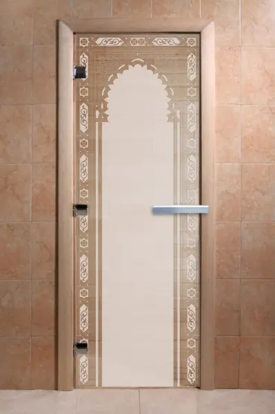 Дверь для сауны DoorWood Восточная Арка, 700 х 1900 мм, без порога, сатин, коробка ольха